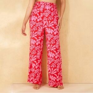 NWT Shade & Shore Pink Red Tropical Print Coverup Pants Size Medium